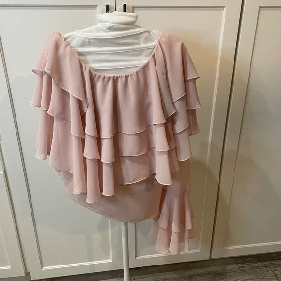 Scripted Blush one shoulder Ruffle Blouse - Picture 3 of 5